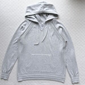 Athleta Evergreen Sweater Hoodie Knit Light Grey Heather Lyocell Blend Small